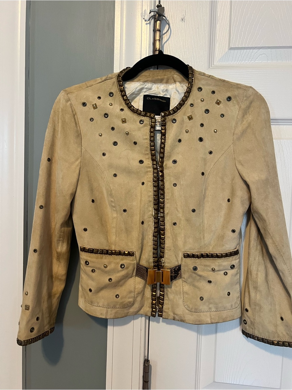 Class Roberto Cavalli Beige Suede Studded Jacket